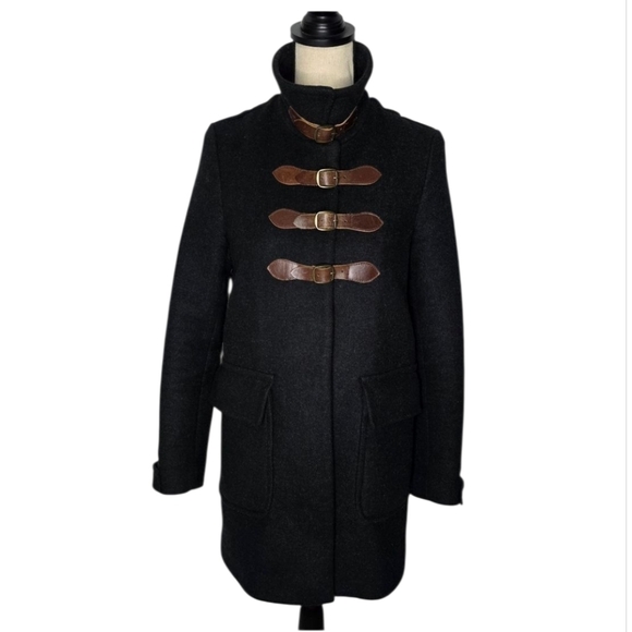 SANDRO Duffle Wool Winter Coat Buckle Strap Size 38/US 6 France - Picture 1 of 12